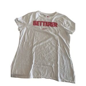 Hanes Nano-T Nike Betterer‎ Graphic T-Shirt White Red Womens Size Medium